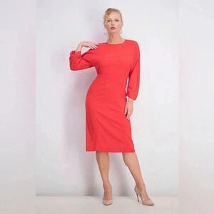 Mango Midi Casual Red 3/4 Sleeve Round Neckline Straight Hem Dress Size XS